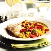 Окунь с жареной кукурузой и перцем - Рыбные рецепты