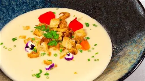 Крем из пастернака с горгонзолой и гренками из круассанов