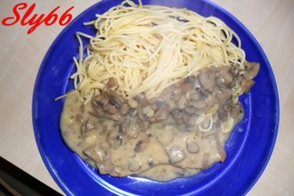 Мясные блюда: Шницель в грибах