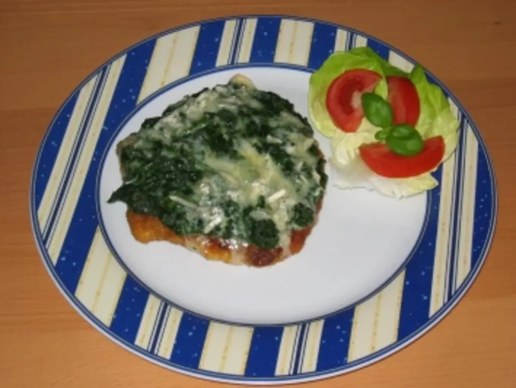 Шницель из шпината со свиной корейкой, примерно 2 см. густой и гхи