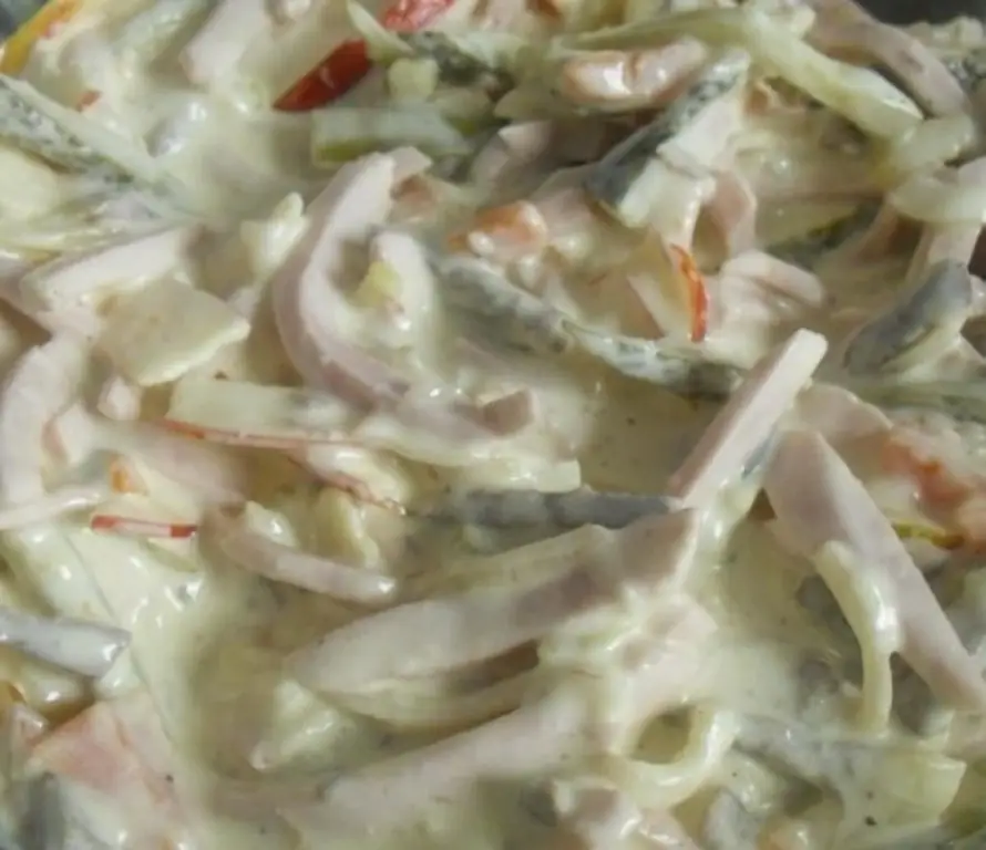 Мясной салат без майонеза, по традициям моего Ура