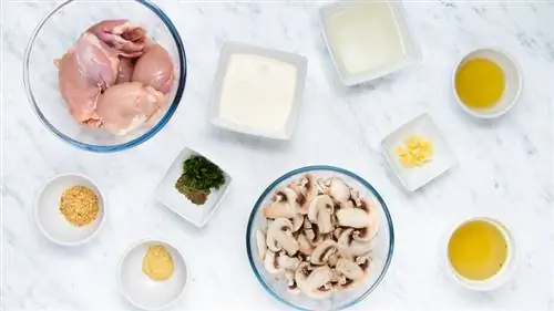 ингредиенты для курицы с грибами на сковороде