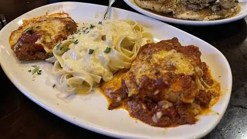 блюдо из оливкового сада, лазанья, курица, парм, альфредо