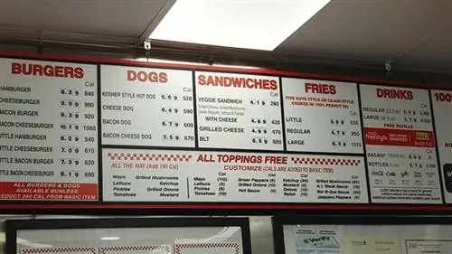 Меню ресторана Five Guys Burgers and Fries