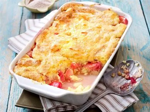 Запеканка из ревеня и манки с корицей и сахарной корочкой