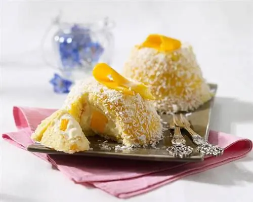 Tartufo с манго, кремом из рикотты и тертым кокосом