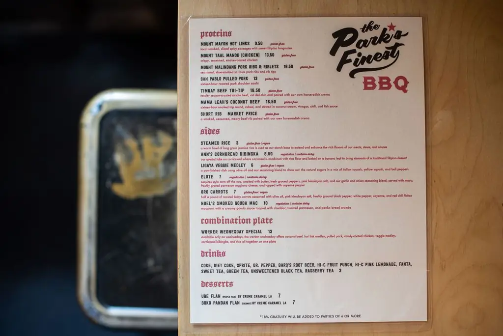 Меню в Park’s Finest