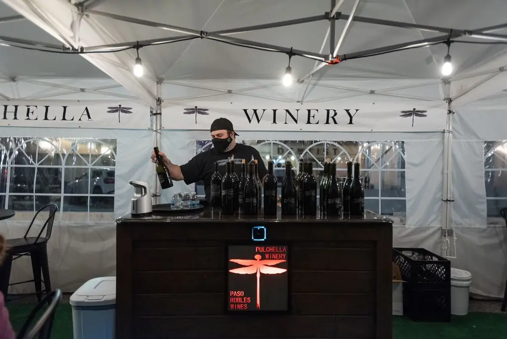Рабочий подает вино на винодельне Pulchella Winery в Санта-Кларите