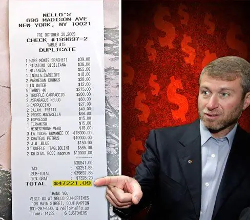 Обед за 52000 долларов для Романа Абрамовича