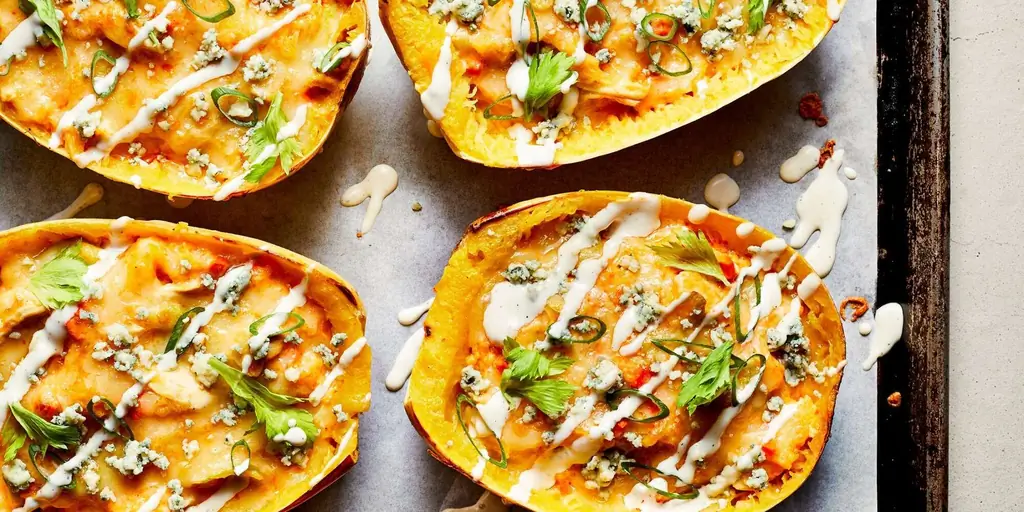 Рецепт спагетти из тыквы с курицей Баффало