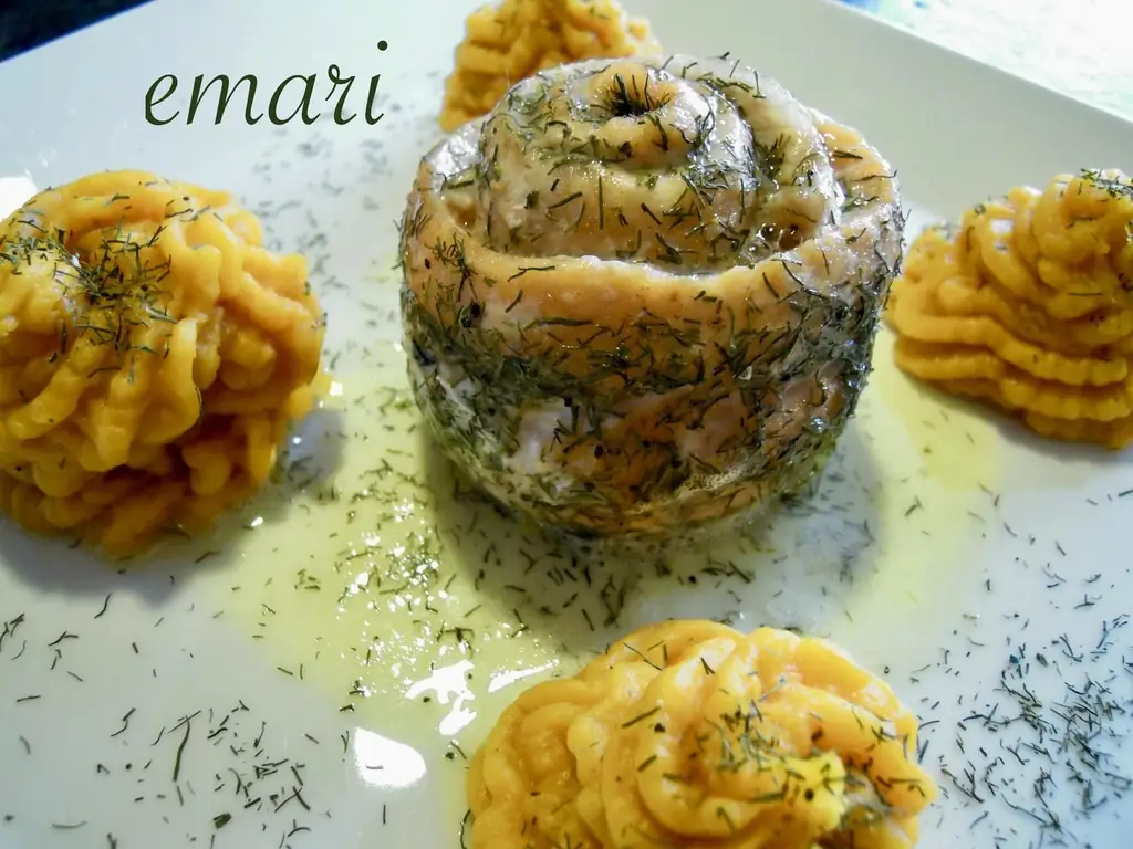 Талатлеты из гольца с пюре из батата