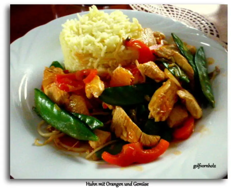 Курица вок с апельсинами и овощами