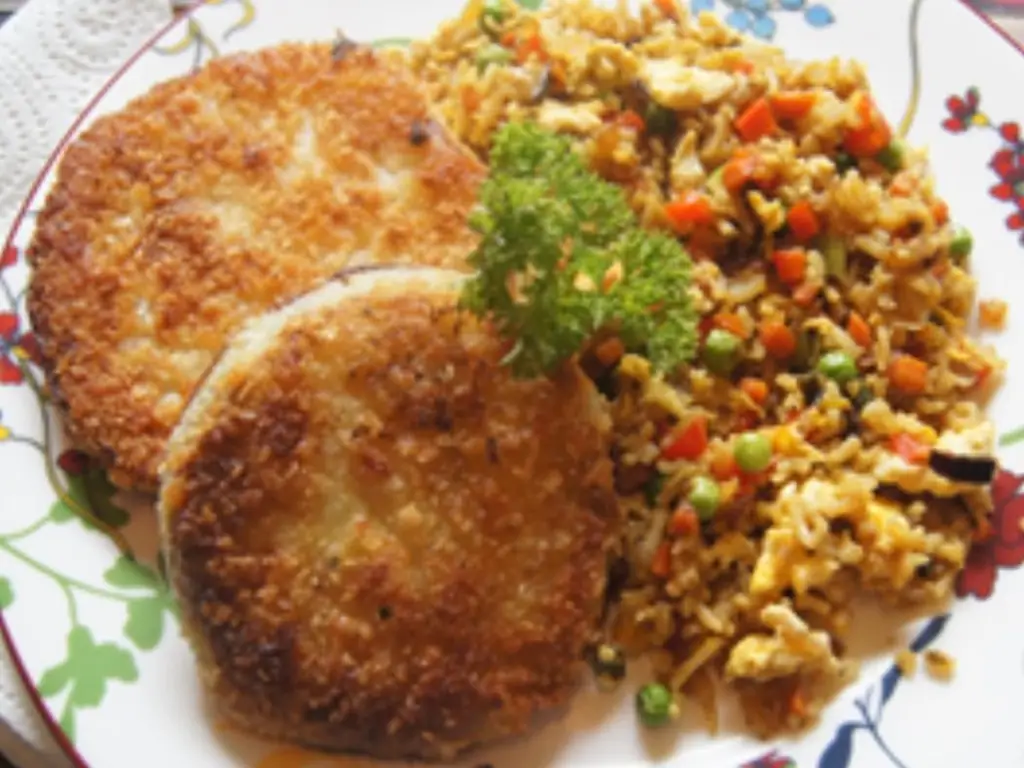 Шницель из кольраби с рисом по-кантонски