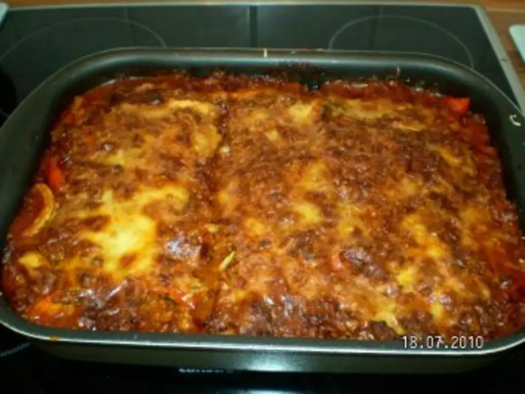 Запеченные овощи с мясным фаршем