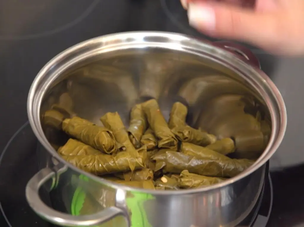 Хумус, фаршированные виноградные листья и баклажанная паста