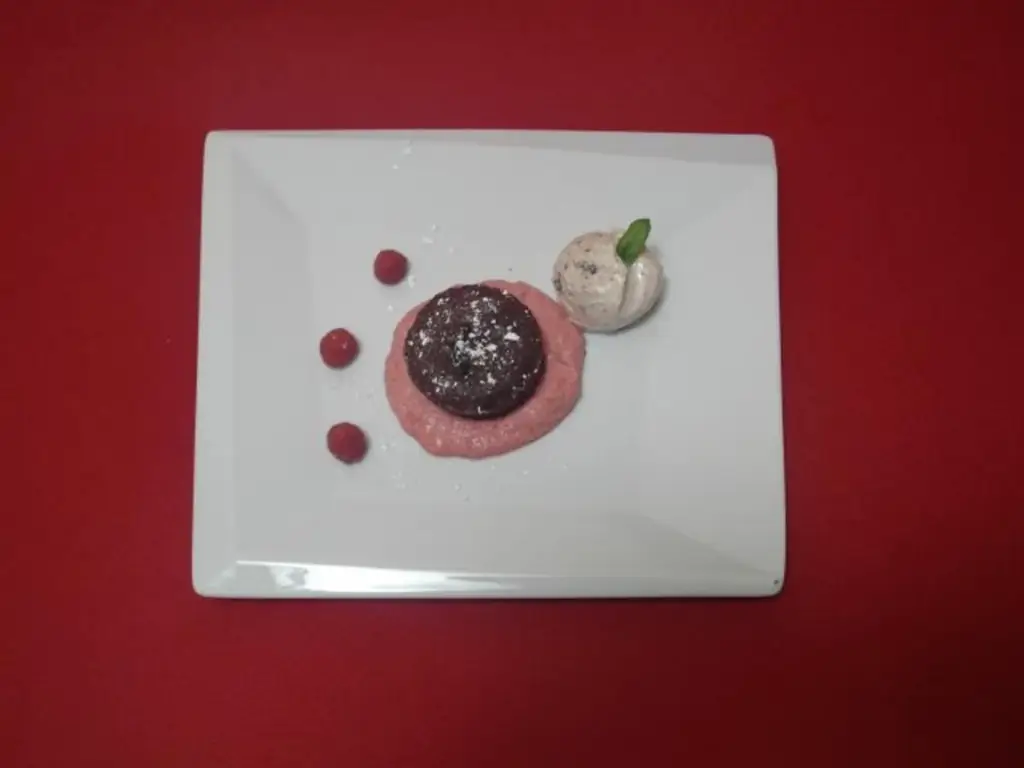 Шоколадная мечта с малиновым муссом и домашним мятным мороженым