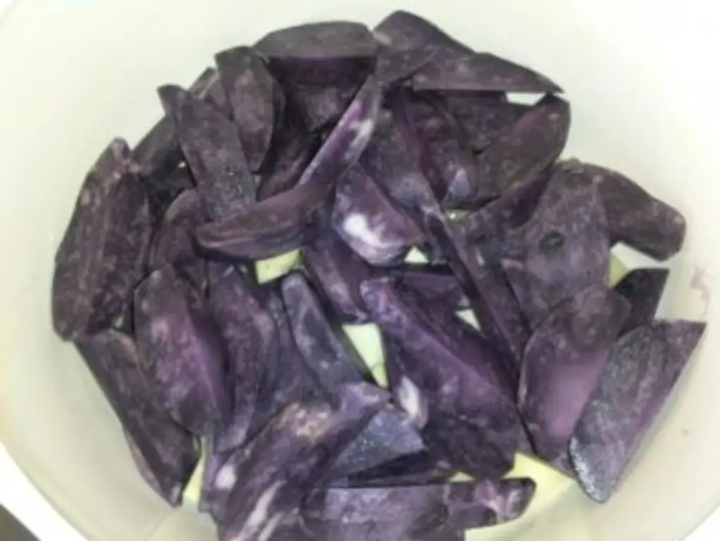 Эскалоп из телятины с разноцветным деревенским картофелем и сметаной