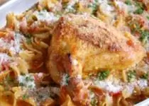 Легкий рецепт с лапшой и фаршированной курицей