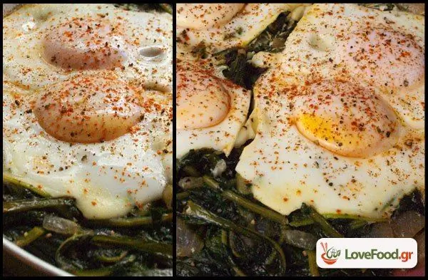 Жареная зелень с вареными яйцами. Рецепт от Пелиона